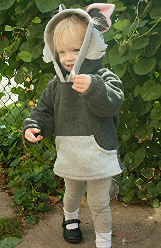 Grey pullover hoodie for baby with animal ears and long sleeves, kangaroo pocket front