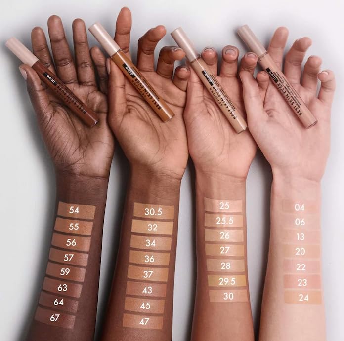 Multiple SEPHORA COLLECTION glow concealer shades swatched on hands, nude tones