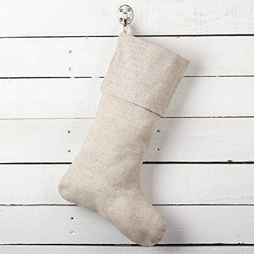 Natural linen-blend Christmas tree skirt, folded stocking-like display
