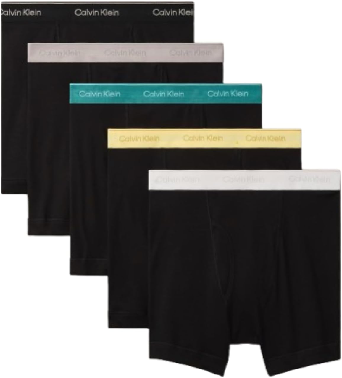 Calvin Klein men’s cotton boxer briefs 5-pack with black bodies and color logo waistbands