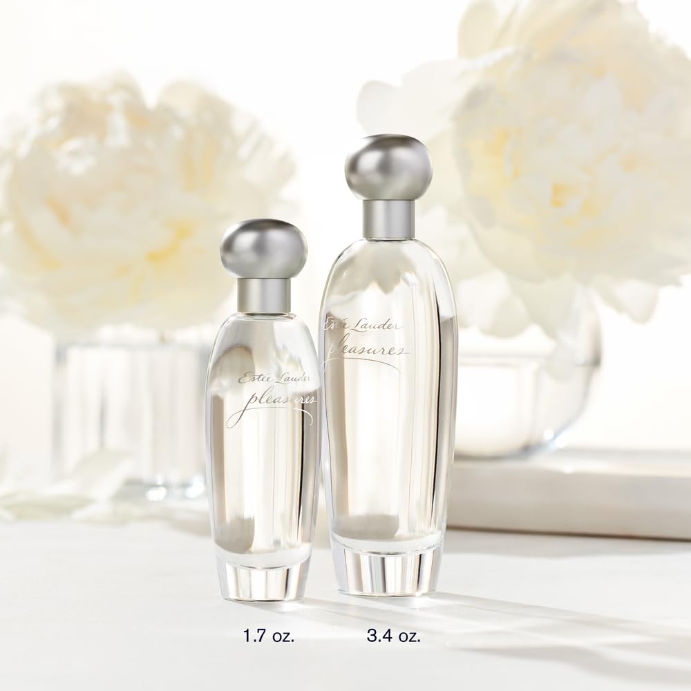 Estée Lauder Pleasures eau de parfum spray bottles, 1.7 oz and 3.4 oz