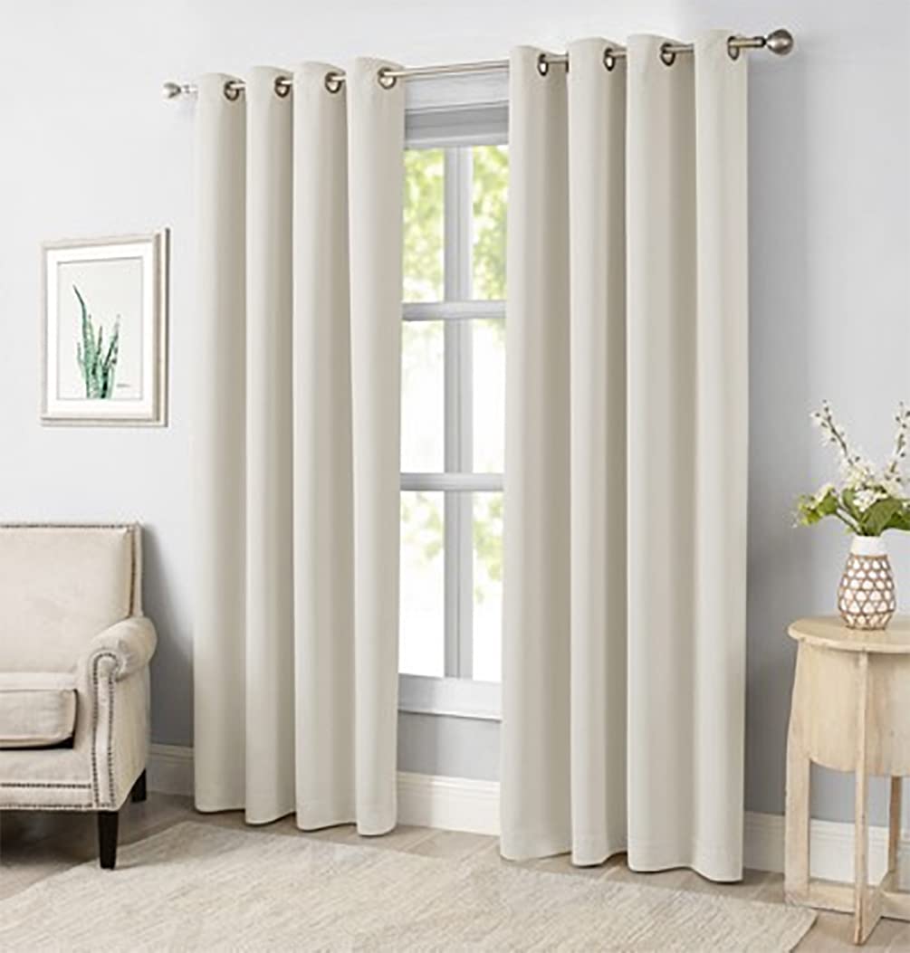 Blackout grommet window curtains, 2 light cream panels with metal grommets