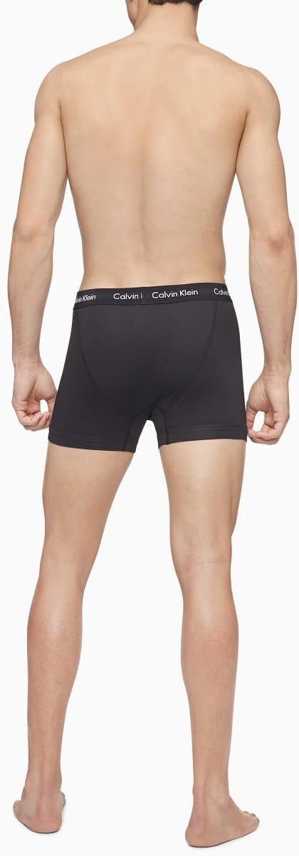 Men's black cotton stretch boxer briefs with Calvin Klein logo waistband, back view