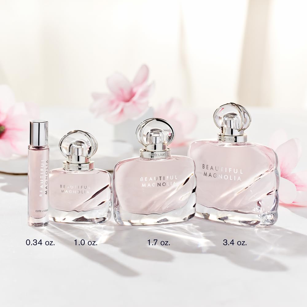 Estée Lauder Beautiful Magnolia eau de parfum bottles in four sizes
