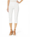 White pull-on capri pants with fitted straight-leg cut