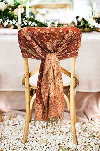 Double-layer jacquard paisley pashmina shawl in brown with gold-toned fringe