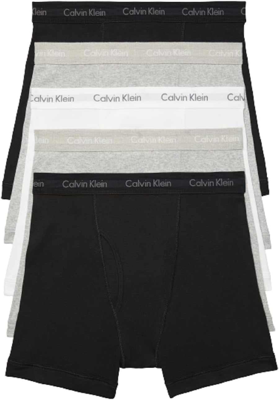 Men's cotton boxer briefs, 5-pack: black, grey, and white waistbands