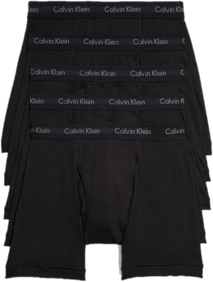 Men's cotton boxer briefs, 5-pack: black with Calvin Klein logo waistband
