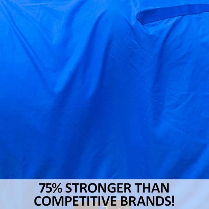 Blue horse stable sheet fabric with quilted-style texture, smooth outer surface