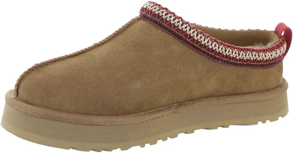 Chestnut Kids' Tazz slipper with red-and-white zigzag knit trim and chunky sole