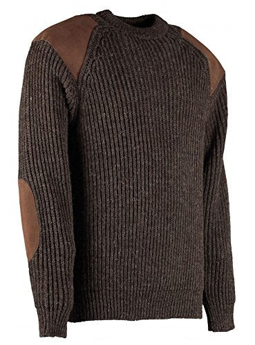 Men's dark grey ribbed knit outdoor sweater, crew neck, long sleeves