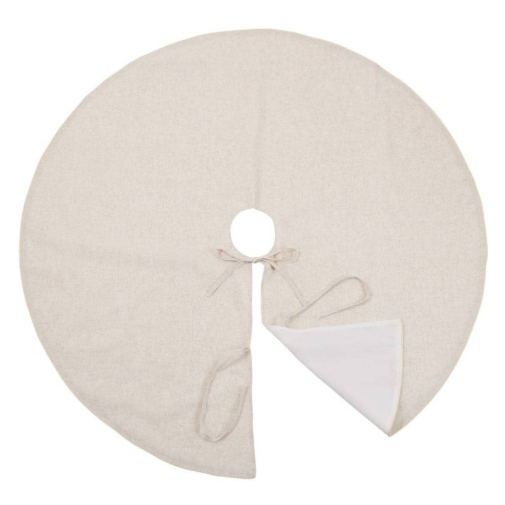 Natural round Christmas tree skirt with center opening and hanging fabric flap