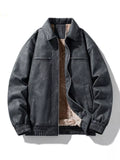 Black fleece-lined zip-up jacket with stand collar and flap chest pockets