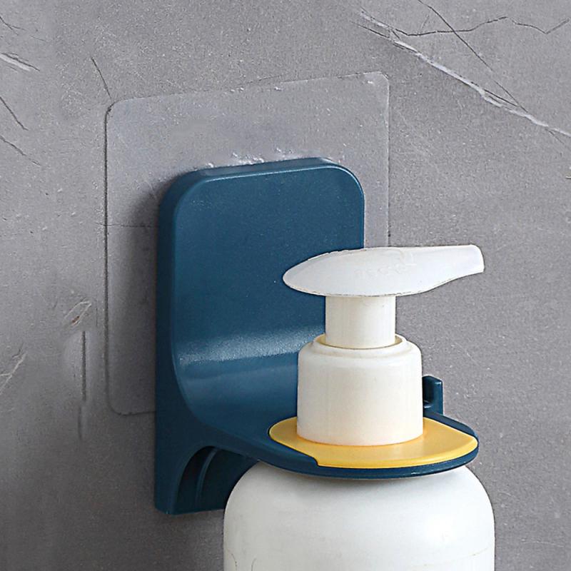 Self-adhesive shower bottle holder, dark teal wall rack with white dispenser pump