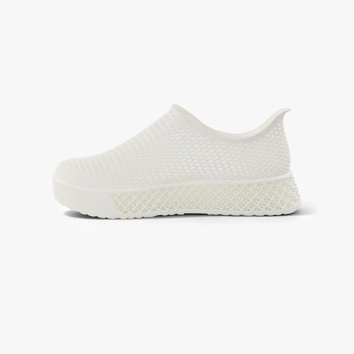 White 3D-printed slip-on casual sneakers, side profile