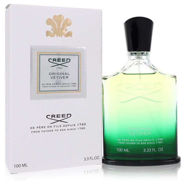 Men's Creed Original Vetiver eau de parfum spray, 3.3 fl oz; glass bottle with black cap.
