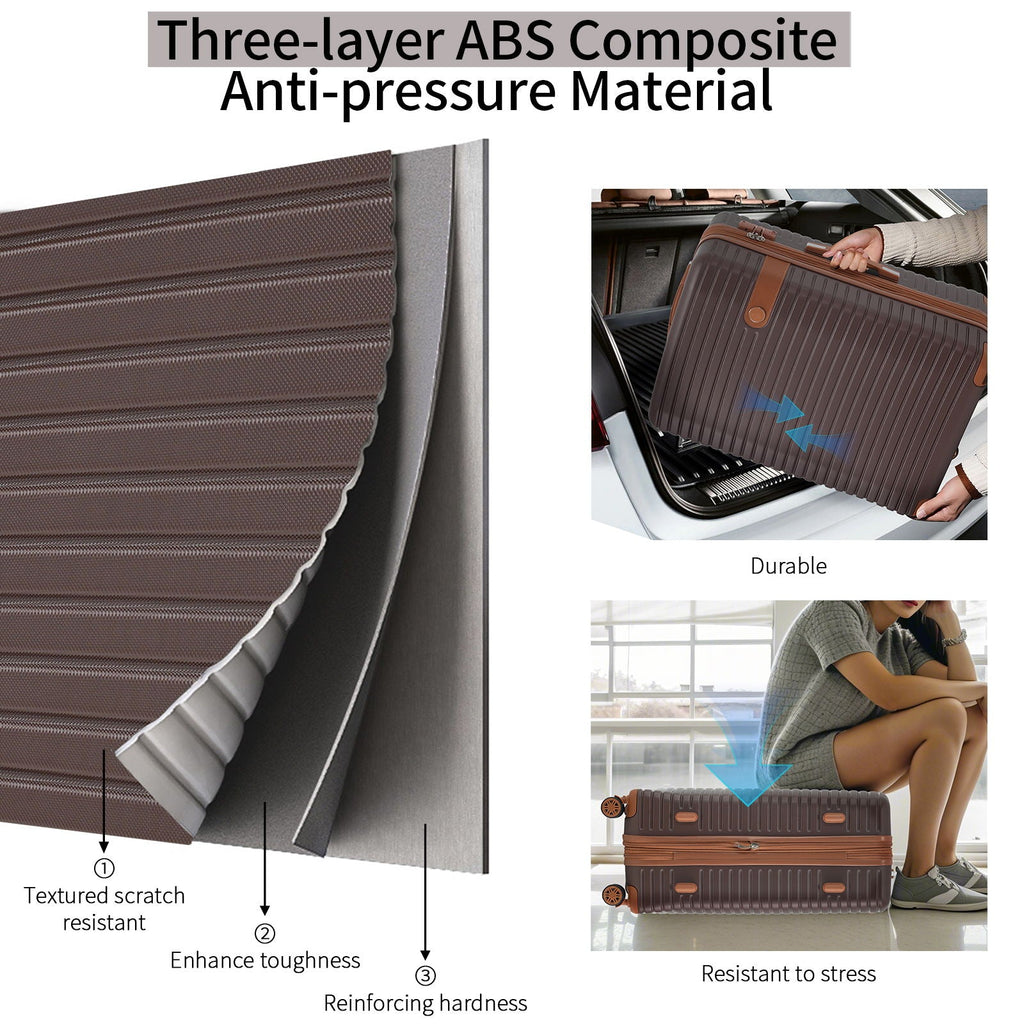 Dark brown hard-shell luggage suitcase with ribbed texture and scratch-resistant edge detail