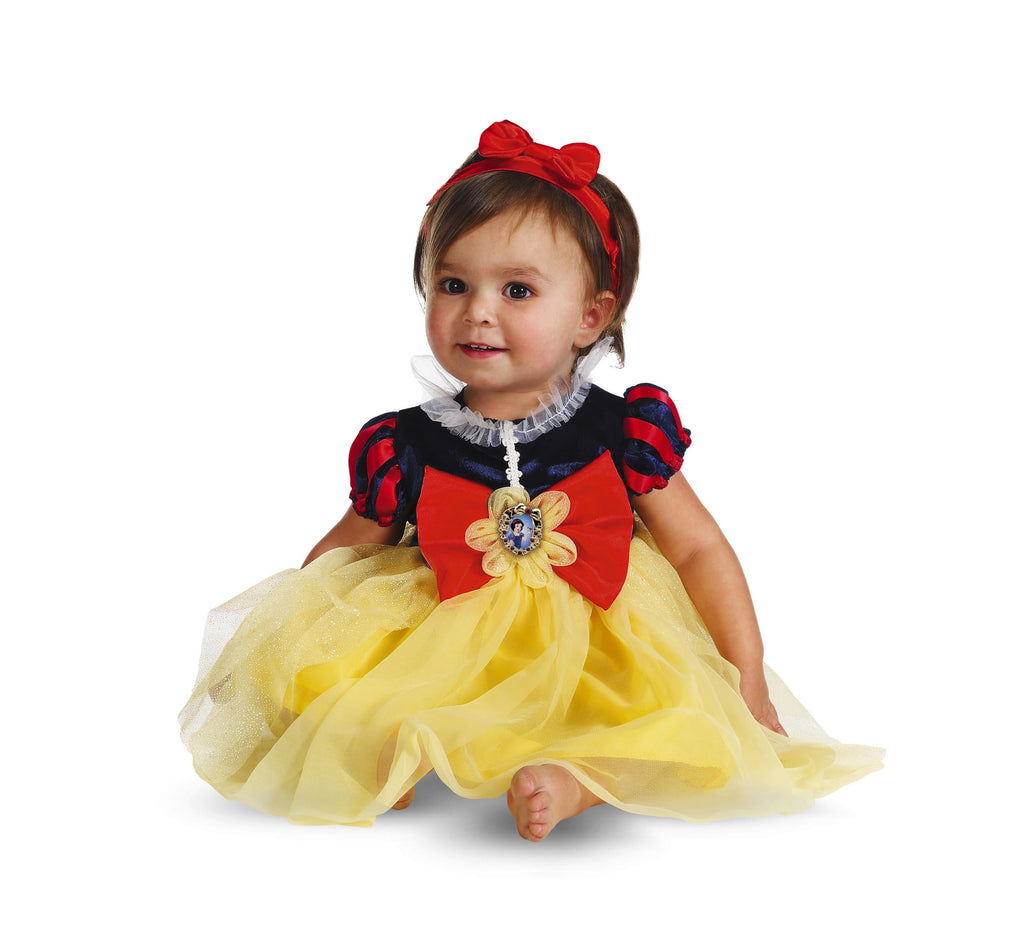 Disney Snow White baby costume with yellow tulle skirt, red bow bodice, black capelet