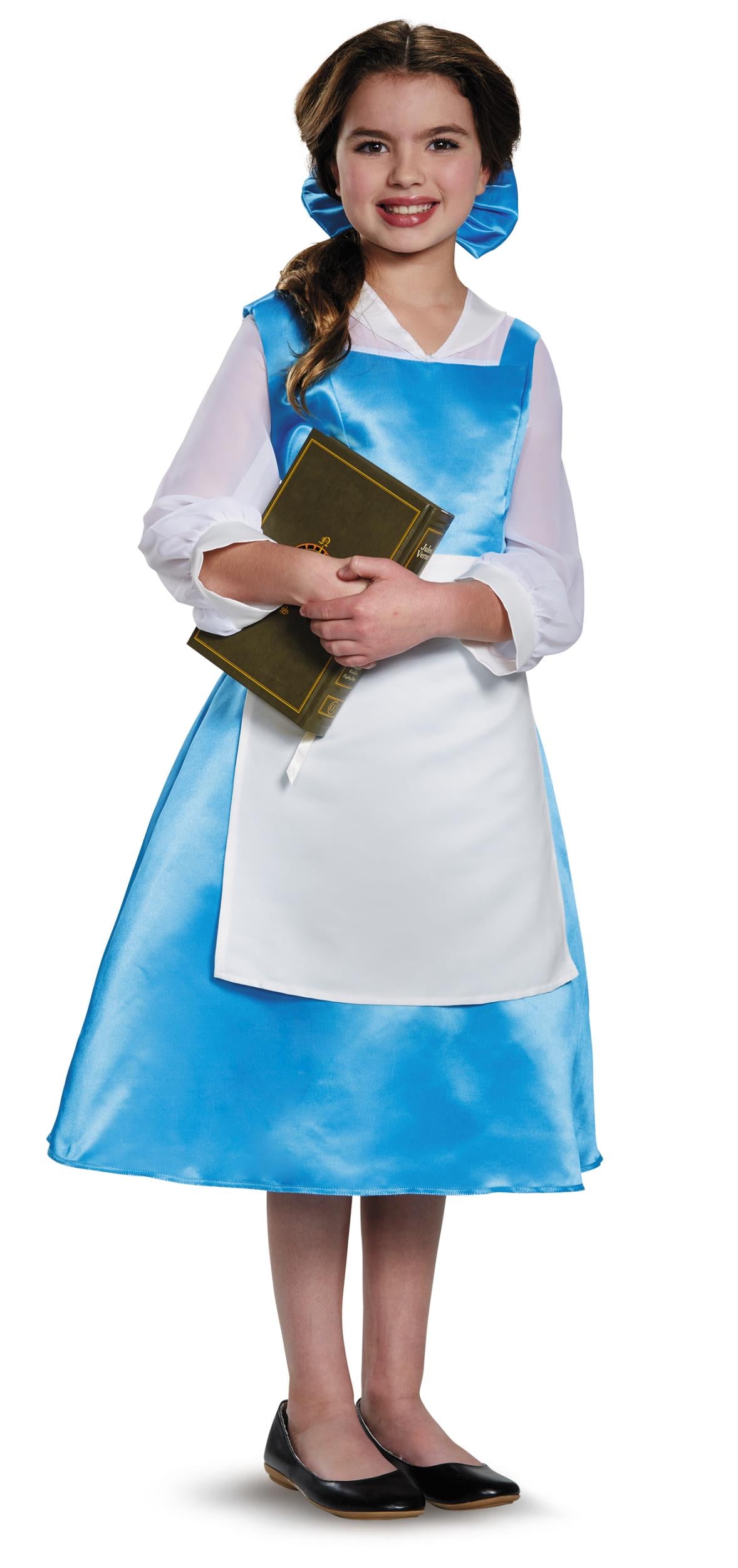 Girls blue and white dress costume with satin bodice and white apron front