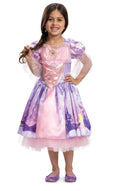 Girls Rapunzel-inspired dress costume with pink bodice, lavender skirt, tulle hem