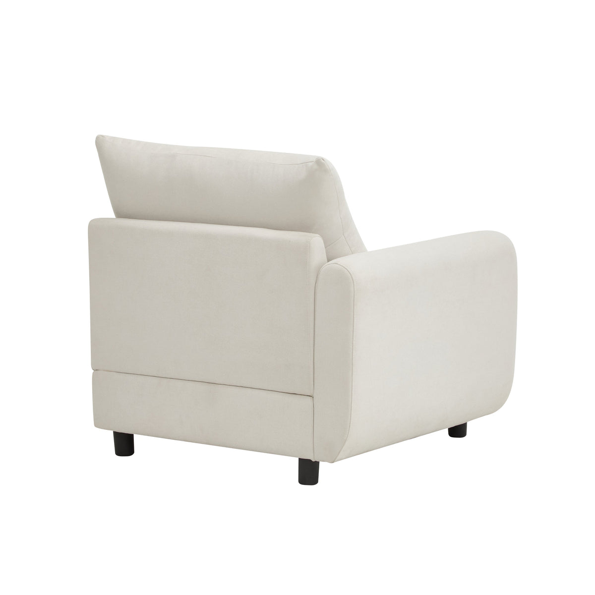 White modular sectional sofa armchair with single back pillow and black legs
