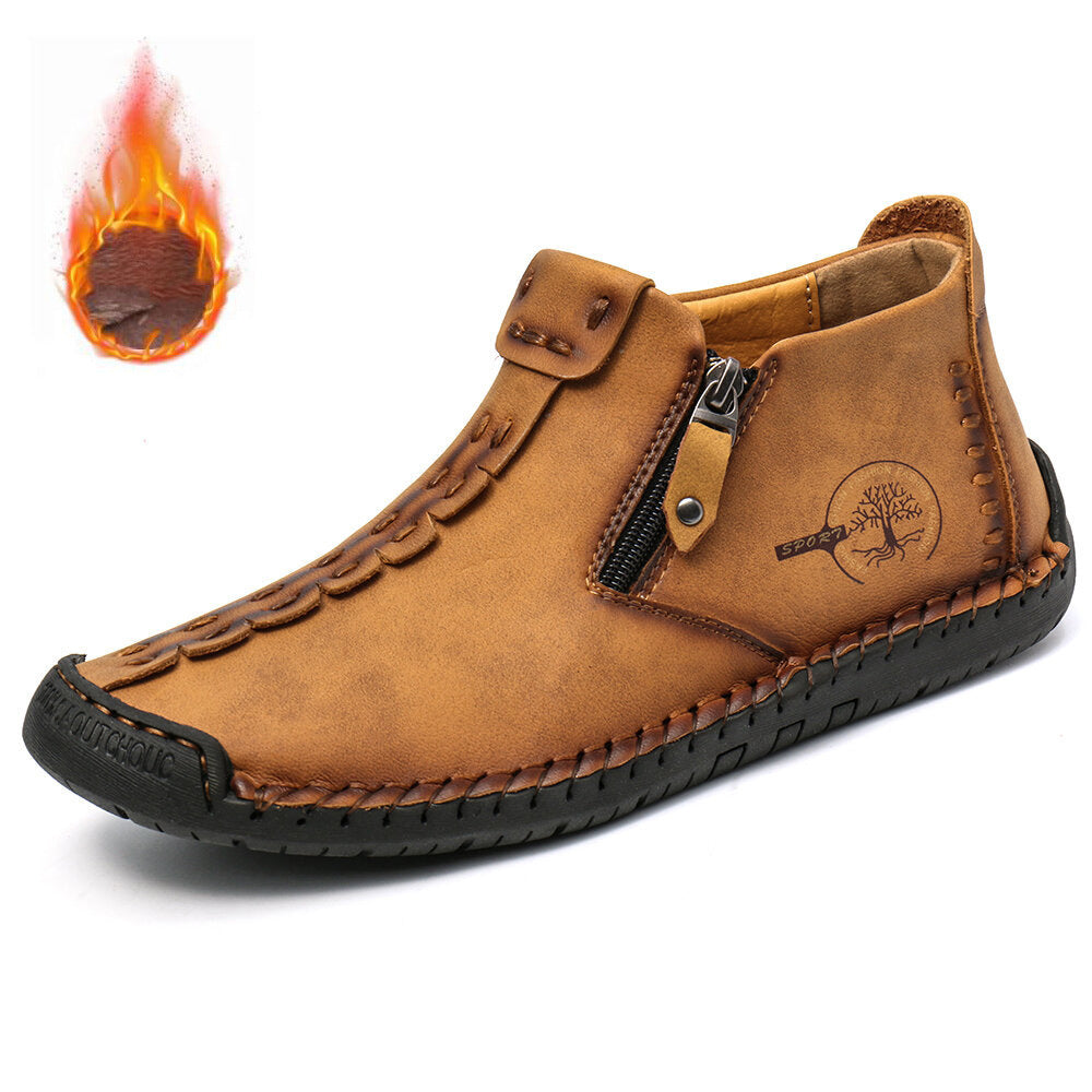 Men's Dr Martens fleece-lined cotton-padded zipper ankle boot, tan brown, side zipper