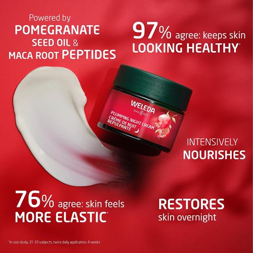 Weleda plumping night cream jar with dollop of white cream