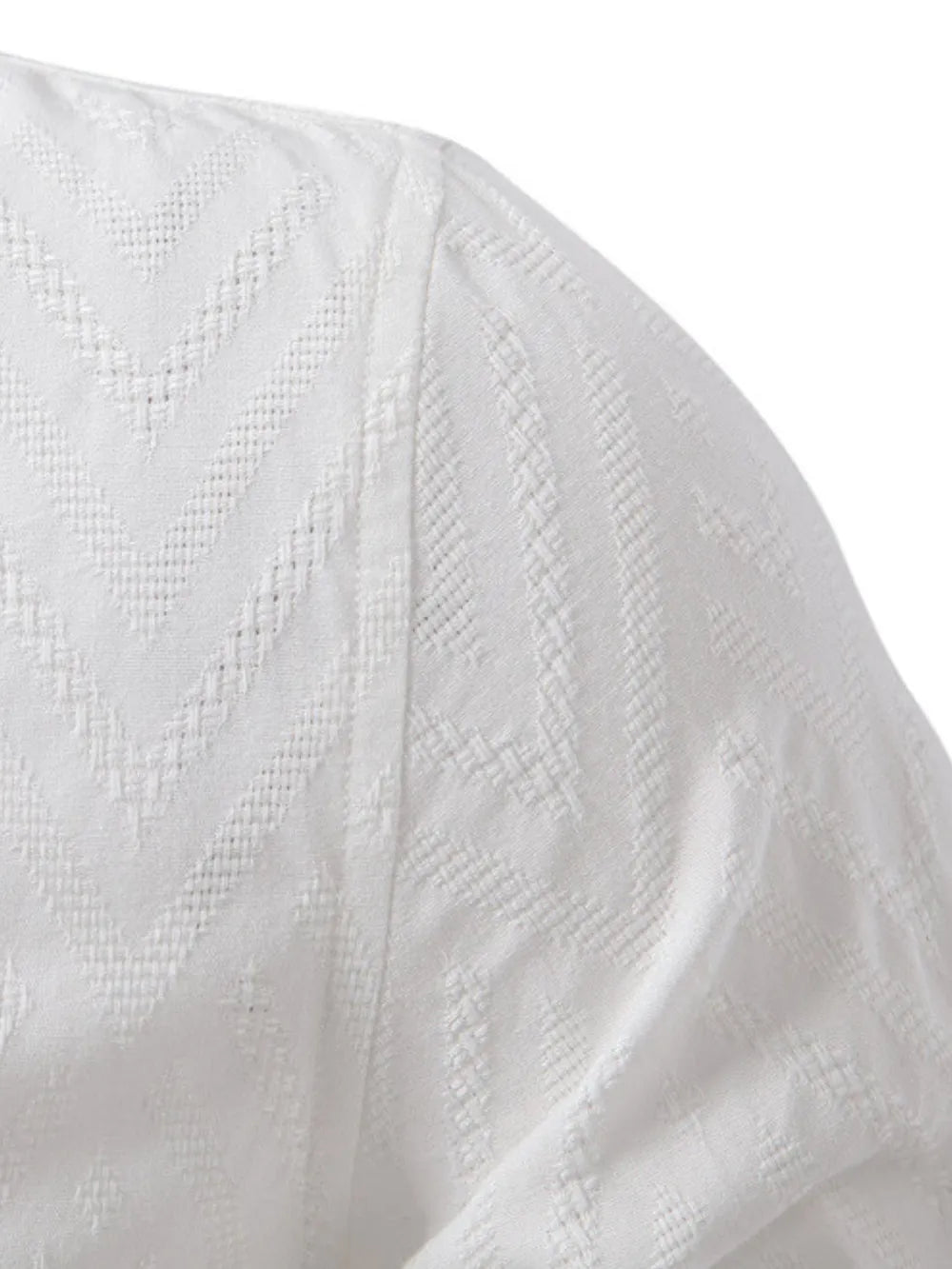 Men's texture shirt fabric close-up, white geometric pattern detail