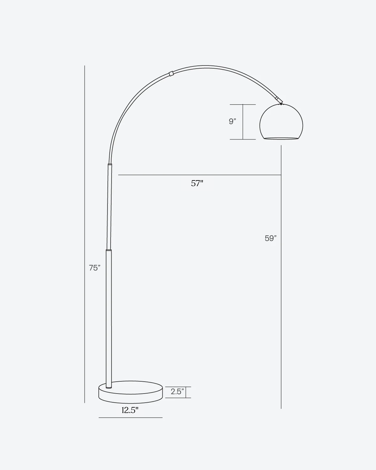Chrome arched floor lamp with dome shade and round base