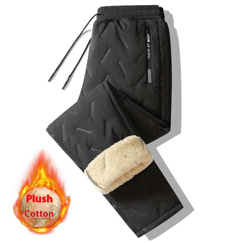 Men's black fleece sweatpants with sherpa cuffs and drawstring waist