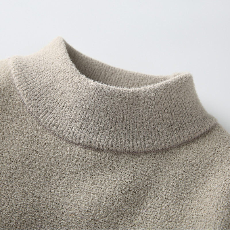 Mock neck velvet sweater collar in light beige, ribbed knit trim
