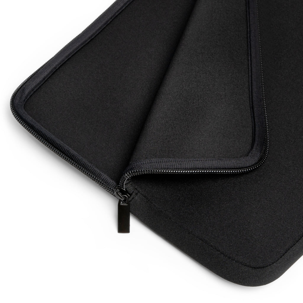 Black laptop sleeve interior lining with zipper close-up