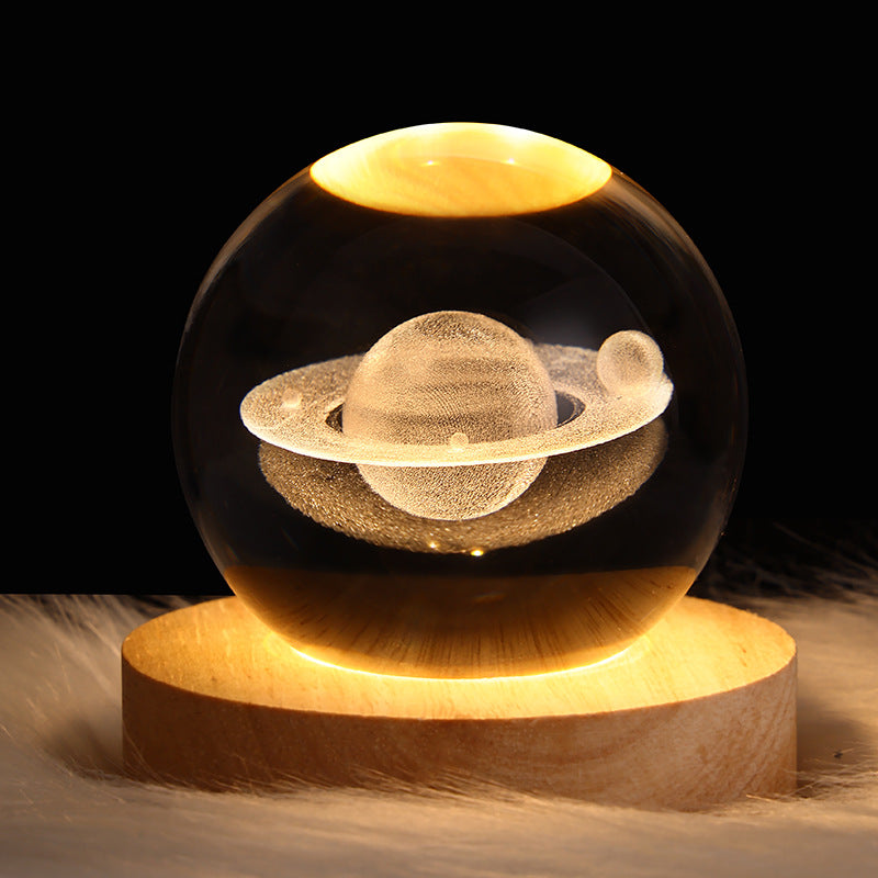 Crystal ball LED night light table lamp with Saturn-like planet ring glow