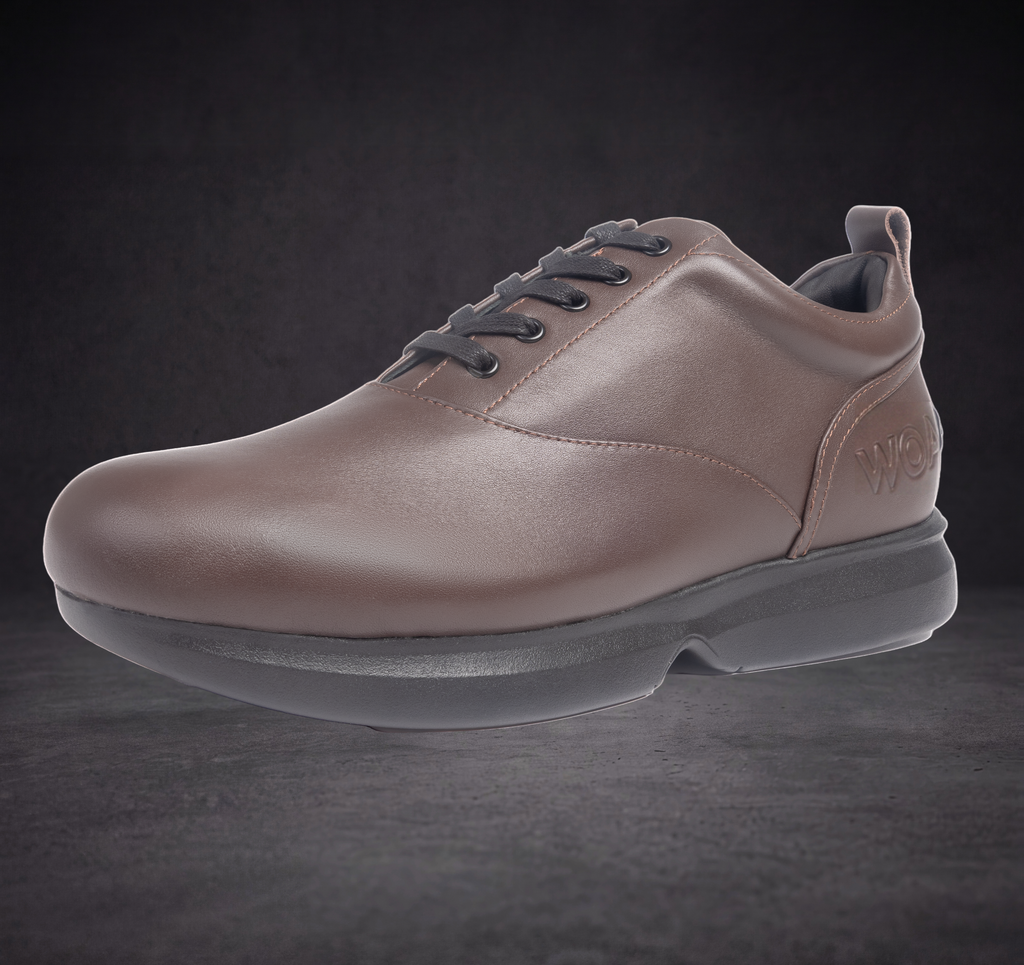 Taupe WOA lace-up sneaker with cushioned sole and stitched side seam detail
