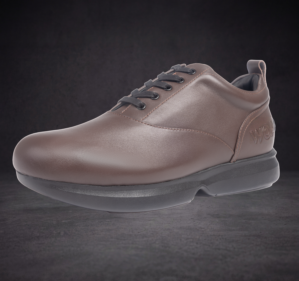 Taupe WOA lace-up sneaker with cushioned sole and stitched side seam detail
