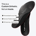 Pair of black perforated orthotic insoles with red edge trim