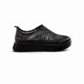 Black 3D-printed casual sneakers, mesh-knit upper, slip-on low profile, rubber sole