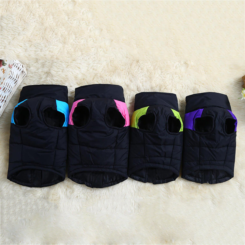 Pet puffer ski suit vest, set of 4 black vests with bright color bands