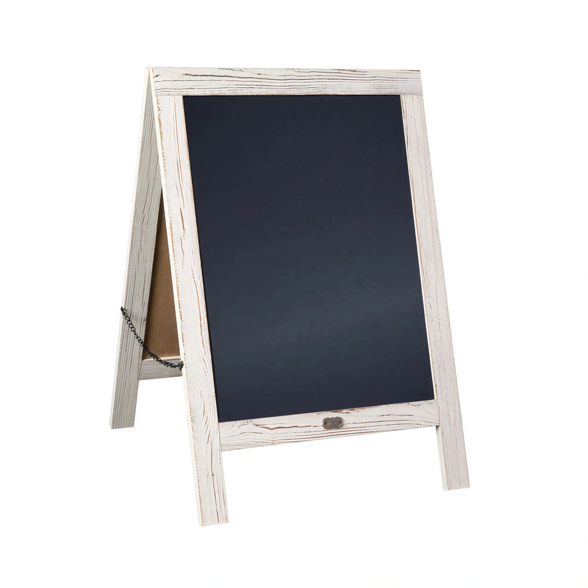 A-frame wooden chalkboard sign with black writing surface, single side visible