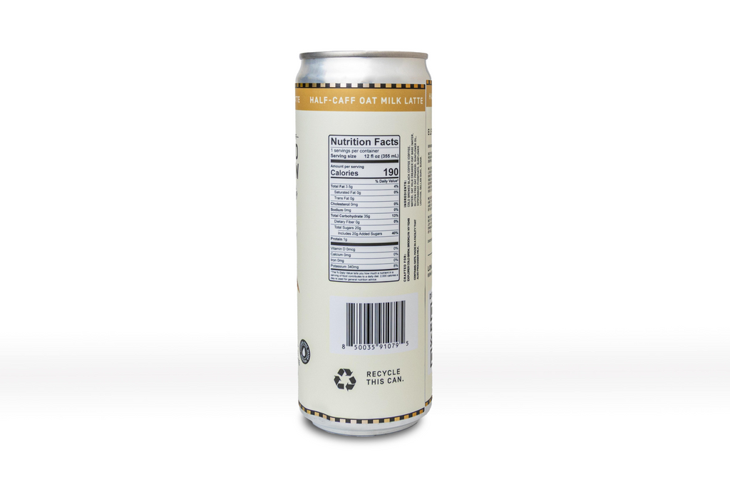 Cold Brew Oat Latte can back with Nutrition Facts and recycle symbols