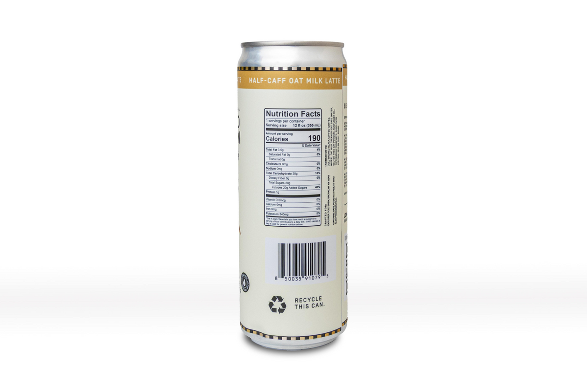 Cold Brew Oat Latte can back with Nutrition Facts and recycle symbols