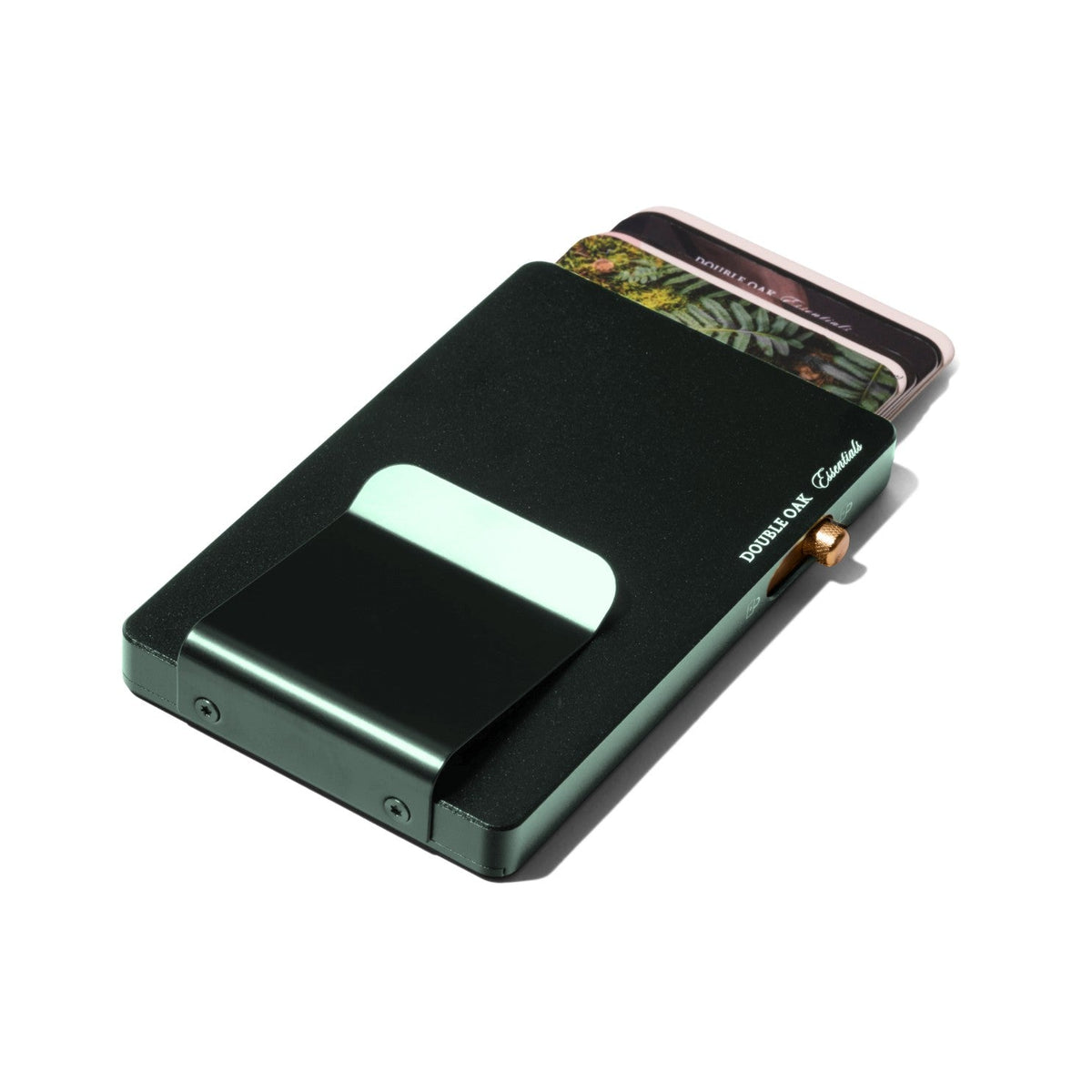 Black pop-up cardholder with hinged panel and card slot window
