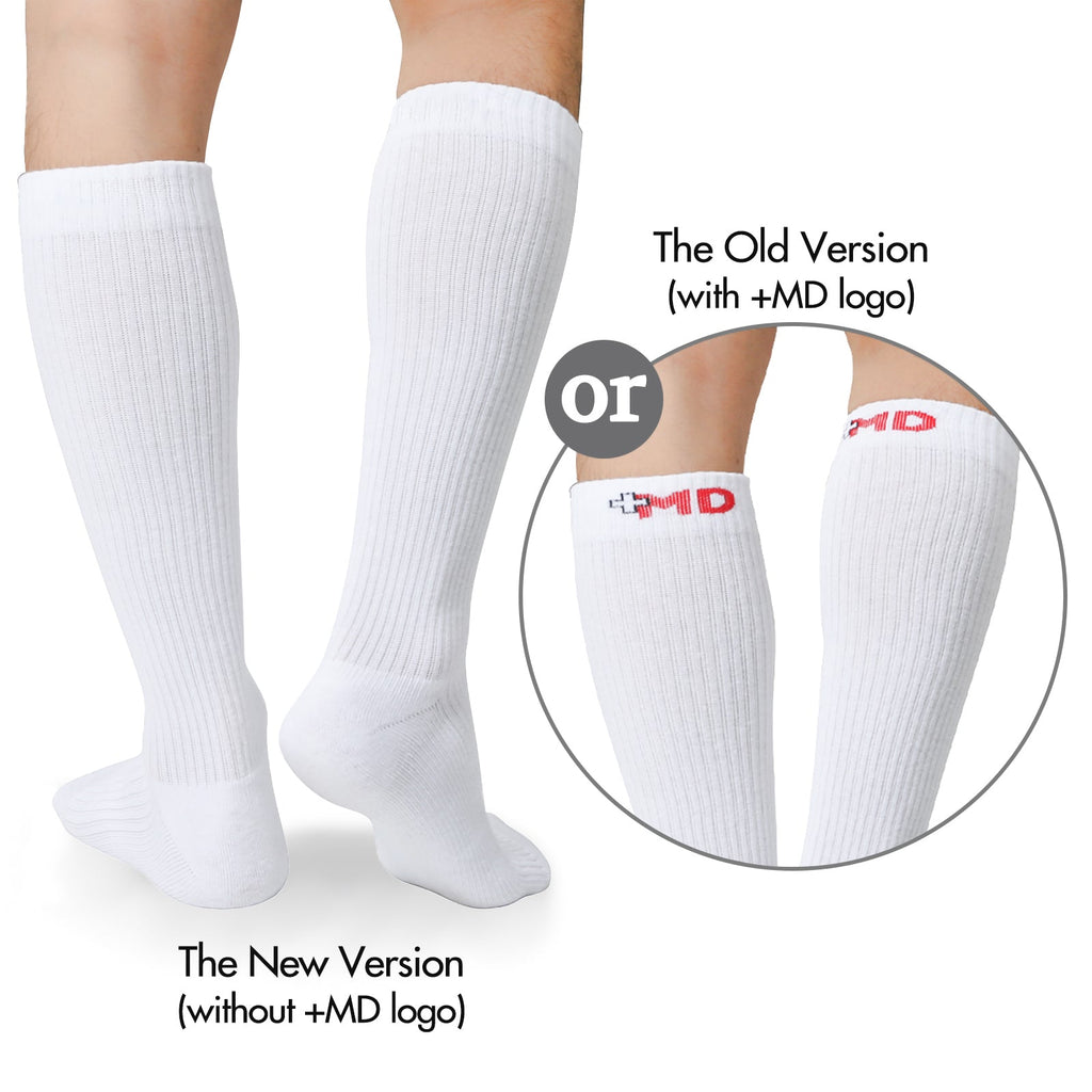 White closed-toe compression socks, tall ribbed design with cushioned foot