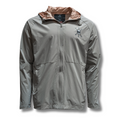 Men's Journey Jacket light gray with hood and full-zip front, chest emblem