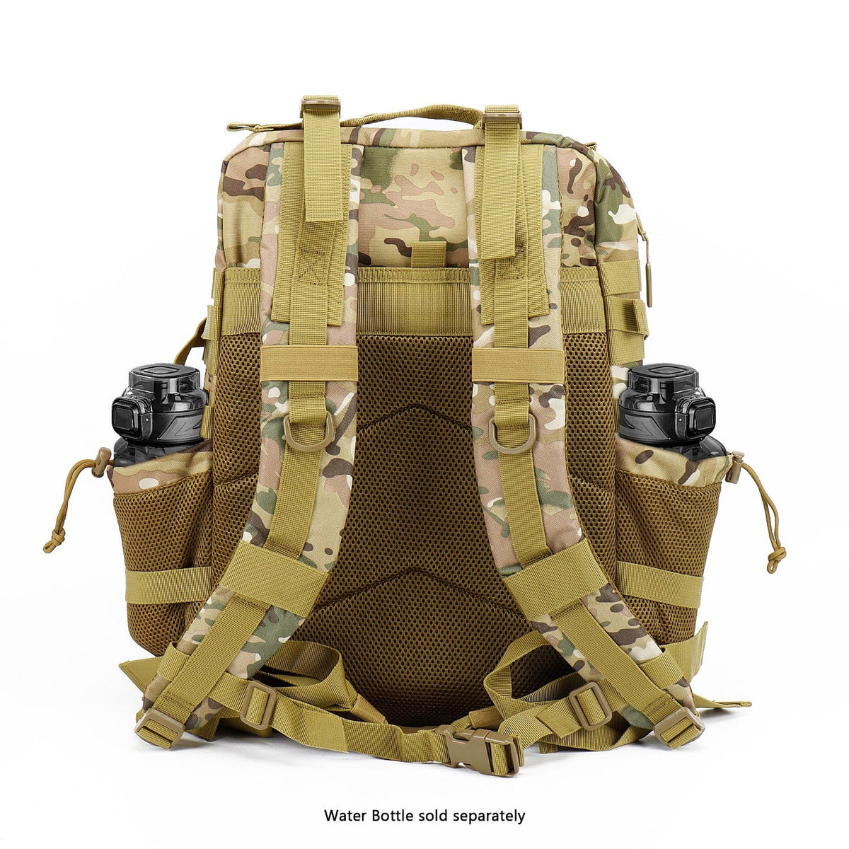 Tan and brown camouflage travel laptop backpack back panel with shoulder straps