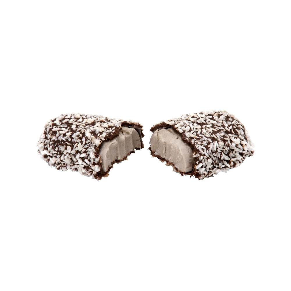 Spud-shaped candy pieces with white shredded coconut-like coating