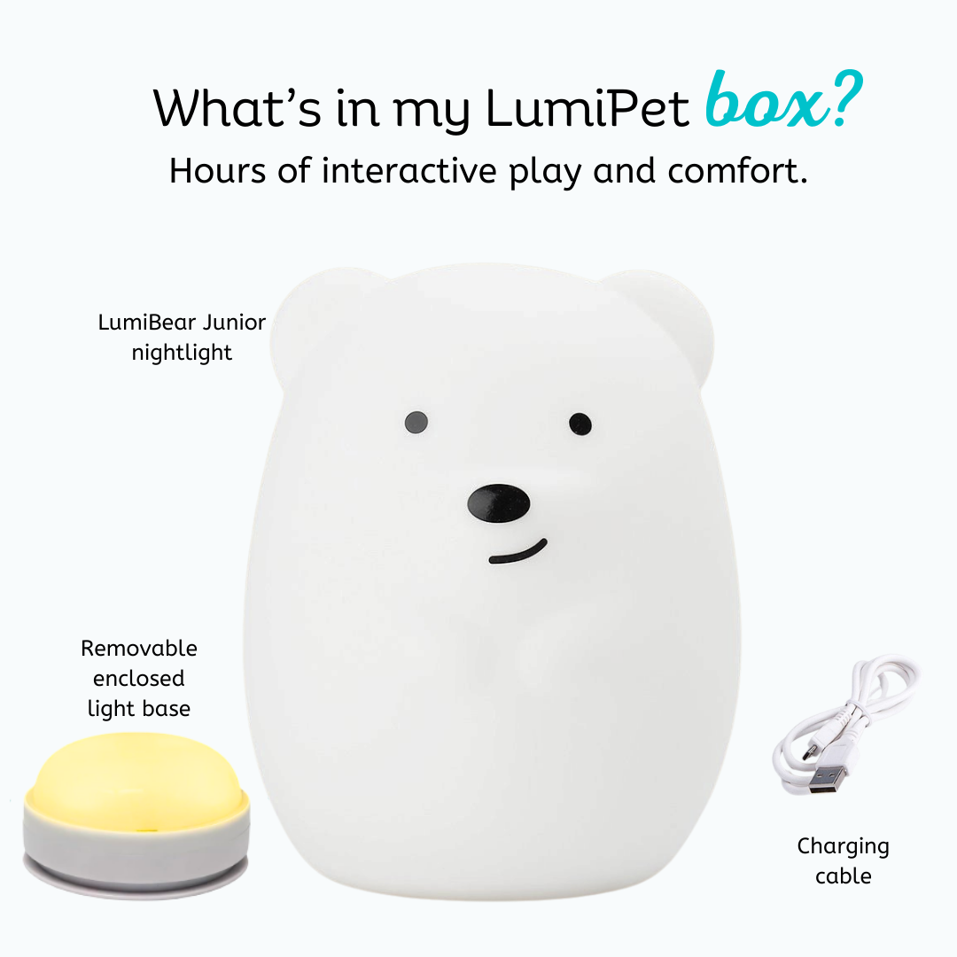 White bear-shaped night light with removable light base and charging cable