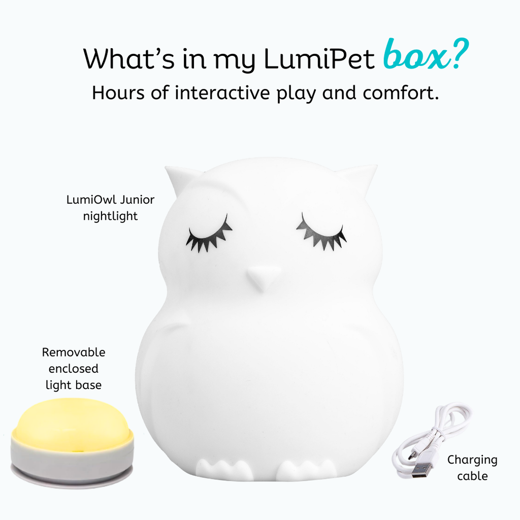 White owl touch night light with removable light base and charging cable