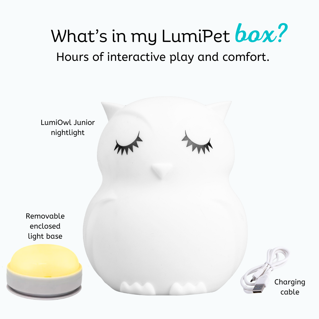 White owl touch night light with removable light base and charging cable