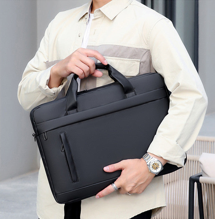 Black waterproof laptop briefcase bag with front pocket and side zipper